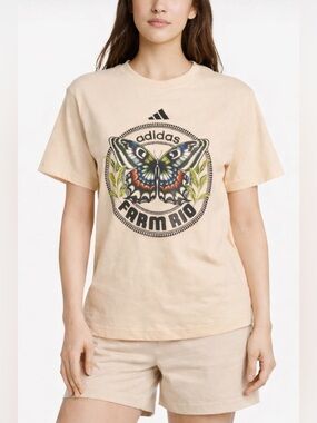 NWT Adidas x Farm Rio Butterfly Graphic Tee Sand Beige Women’s Athleisure Size S